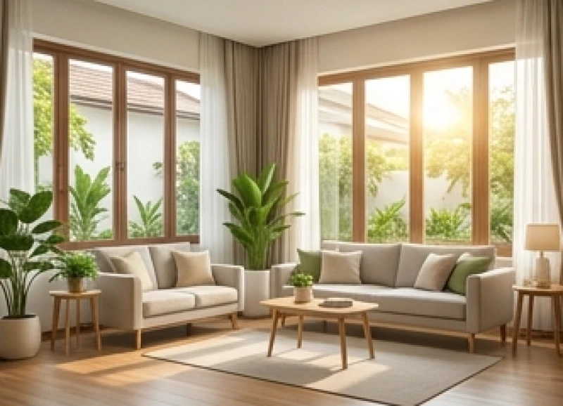 Góc phòng khách sạch sẽ và tràn ngập ánh sáng tự nhiên sau khi được dọn dẹp cẩn thận