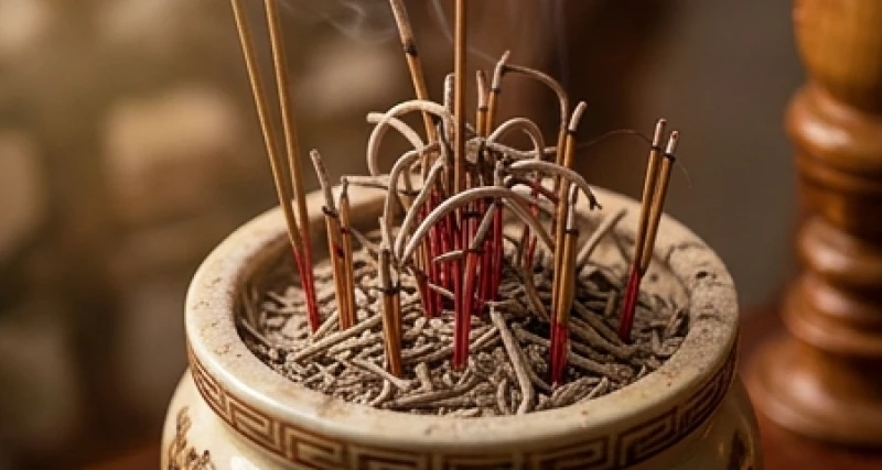 Bát hương đầy ắp chân nhang quấn vòng mang đến nguy cơ bắt lửa nếu không được dọn dẹp cẩn thận
