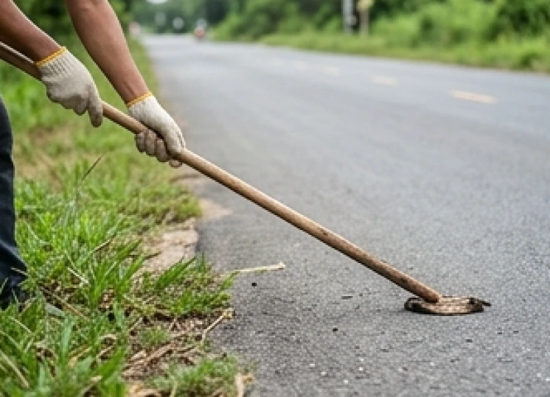 Đi đường gặp rắn chết là điềm gì: Phân tích lành dữ và con số 9 Thao tác sử dụng cành cây dài để hất vật thể lạ trên đường giao thông vào lề cỏ an toàn