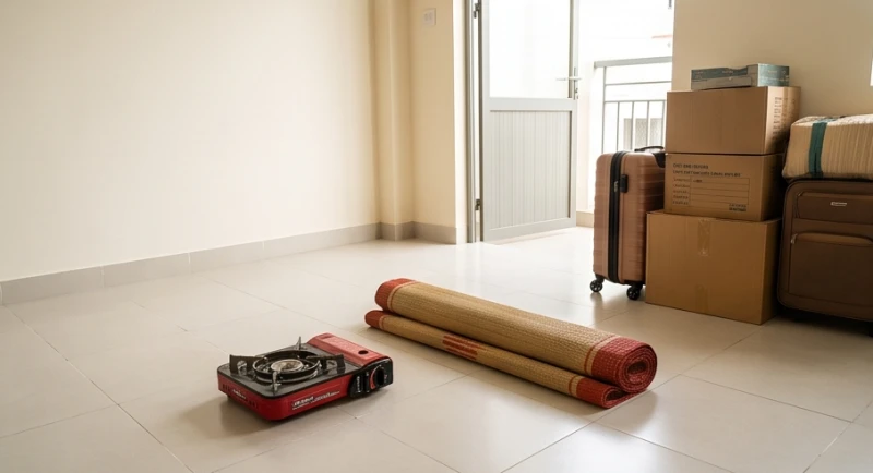 Văn khấn nhập trạch nhà thuê: Bài cúng và thủ tục tinh gọn 6 Bếp gas mini và chiếc chiếu cói nhỏ được đặt ngay ngắn góc phòng trước khi chuyển các thùng đồ cá nhân vào