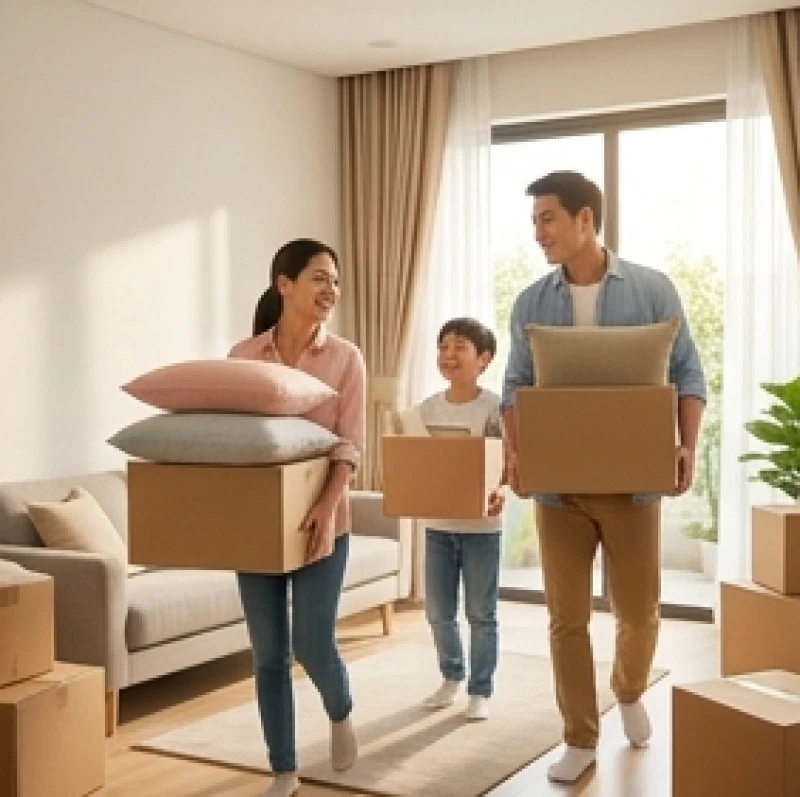Văn khấn nhập trạch lấy ngày: Bài cúng chuẩn và quy trình tượng trưng 11 Các thành viên trong gia đình vui vẻ mang những hộp đồ đạc sinh hoạt vào nhà mới