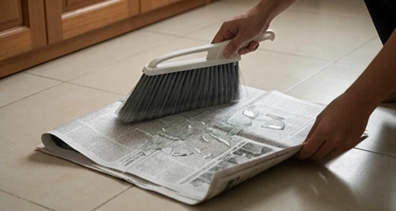 Gói các mảnh vỡ của ly thủy tinh vào giấy báo cẩn thận để loại bỏ sát khí và điềm báo hao tài