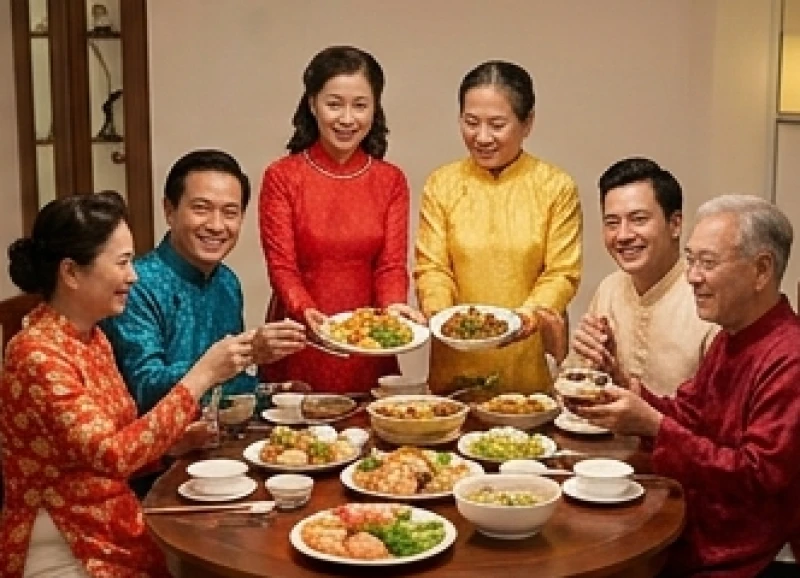 Bữa cơm tất niên sum vầy đầy ắp tiếng cười của đại gia đình người tuổi Sửu
