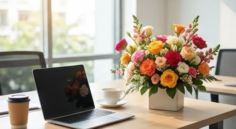 Mơ thấy được tặng hoa: Giải mã theo người tặng & số lượng 4 Lẵng hoa tươi tắn đặt trên bàn làm việc văn phòng đại diện cho sự hợp tác ăn ý