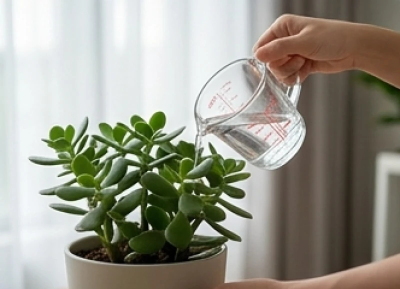 Cây trồng trong nhà hợp tuổi Sửu: Vị trí và định lượng nước 8 Sử dụng cốc thủy tinh đong vạch định lượng nước chuẩn xác để tưới chậm rãi cho cụm cây Ngọc Bích