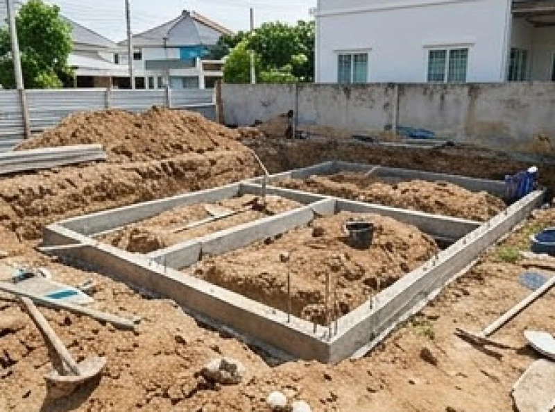 Sức khỏe tuổi Tỵ năm 2027: tầm soát bệnh lý theo từng nạp âm 7 Khu vực động thổ công trình xây dựng với phần móng nhà đang được tiến hành thi công