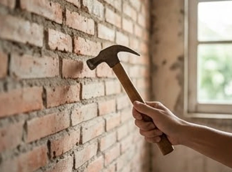 Gia chủ dùng búa gõ nhẹ vào bức tường cũ để tượng trưng cho nghi thức động thổ