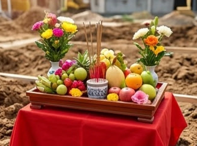 Lễ cúng động thổ xây nhà diễn ra suôn sẻ vào năm đại cát đại lợi của gia chủ