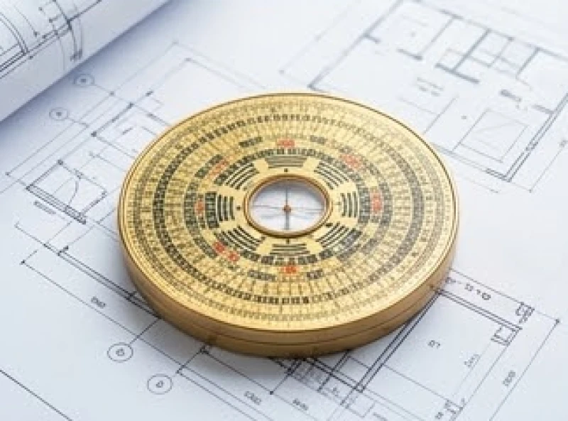 Tử vi tuổi Tân Tỵ 2001 năm 2026: Tính mụ 26 tuổi và luận 12 tháng 9 La bàn phong thủy đặt trên bản vẽ thiết kế kiến trúc để xác định phương hướng xây dựng an toàn