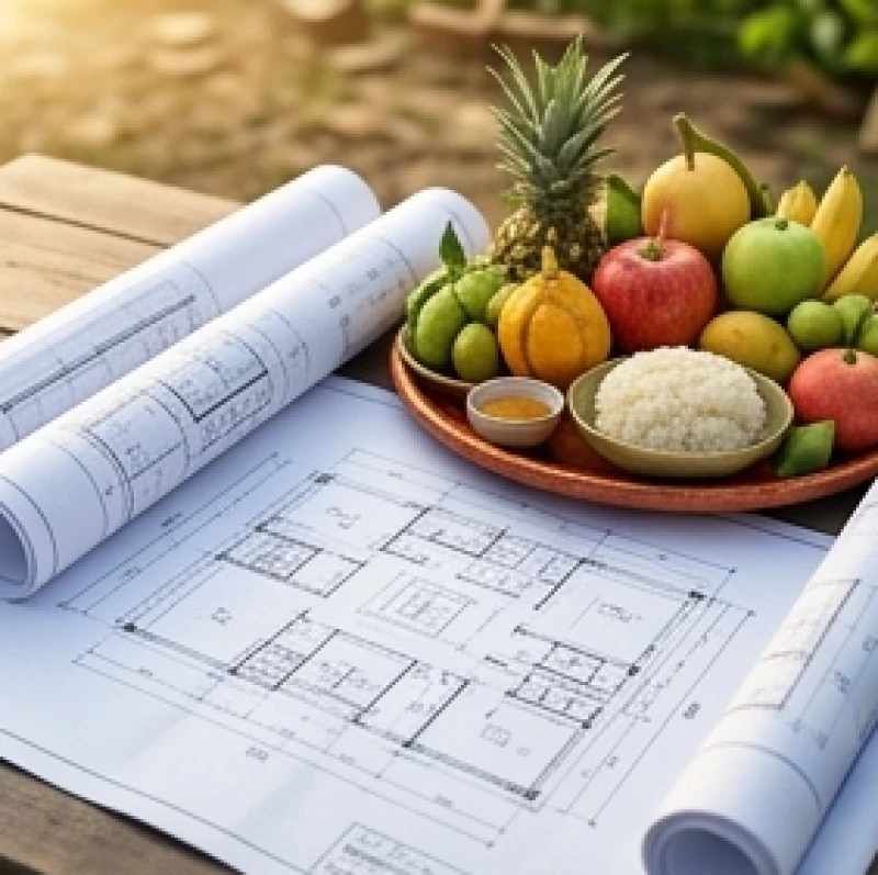 Bản vẽ thiết kế kiến trúc và mâm cúng động thổ xây dựng ngôi nhà mới