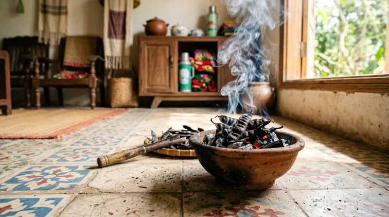 Mèo vào nhà là điềm gì: Giải mã hên xui và cách hóa giải dân gian 12 Thố đất nhỏ chứa bồ kết đang bốc khói nghi ngút để thanh lọc và đẩy lùi hơi ẩm thấp