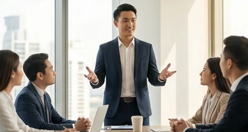 Người quản lý tự tin thuyết trình dự án mới trước ban giám đốc để khẳng định năng lực