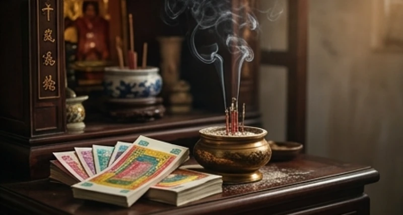 Lò hóa vàng với những tập tiền vàng mã đang cháy rực trong ánh lửa hồng liên quan đến trách nhiệm tâm linh