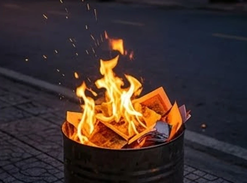Ngọn lửa bùng cháy rực rỡ khi gia chủ đốt xấp quần áo giấy và tiền vàng mã