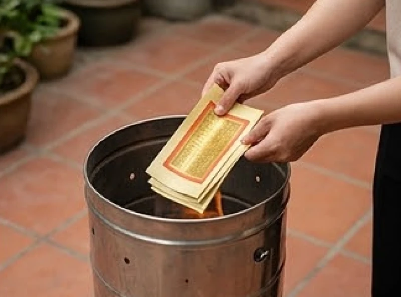 Những đinh tiền mã được hoá cẩn thận trong lò đốt an toàn sau khi hoàn thành buổi lễ cúng cầu tự