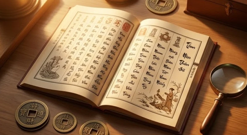 Tử vi tuổi Đinh Mão 1987 năm 2026: Trình tự cúng sao và xét đại hạn 12 Cuốn lịch vạn niên mở ra trang các tháng cuối năm bên cạnh đồng xu phong thủy cổ