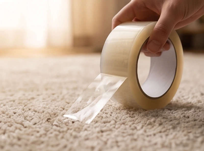 Dùng cuộn băng keo bản rộng dán vỗ nhẹ lên bề mặt thảm để dính sạch mạt kim loại