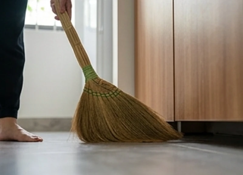 Kỳ nhông vào nhà là điềm gì: Ý nghĩa phong thủy và cách xử lý 9 Tay cầm chiếc chổi quét nhà bằng lông mềm lùa nhẹ nhàng vào góc kẹt tủ để tạo khoảng cách an toàn