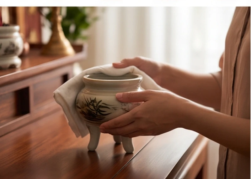 Tàn nhang cong là điềm gì: Điềm báo tâm linh và cách nhận biết 8 Gia chủ dùng khăn sạch thấm nước ngũ vị cẩn thận lau vòng quanh phần mép và thân ngoài của bát hương