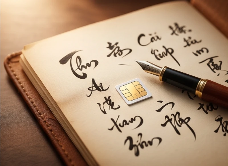 Sim phong thủy tuổi Mão: tự lọc số theo cung phi nam nữ 3 Những con số cát tinh được viết bằng bút mực trên sổ tay phong thủy cạnh thẻ sim