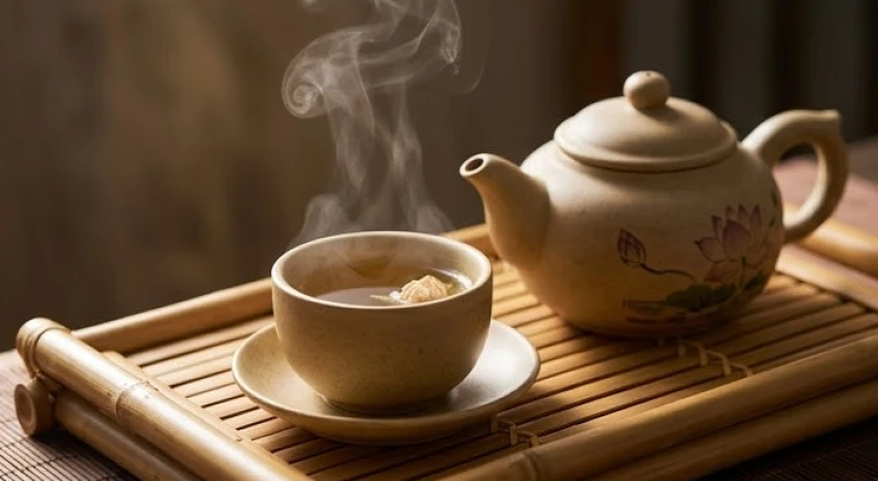 Tách trà sen thơm ngát tượng trưng cho sự yên ấm và tĩnh lặng trong cuộc sống gia đình