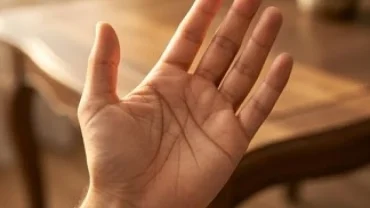 Bàn tay mở rộng với các đường chỉ tay giàu sang hiện rõ dưới ánh sáng tự nhiên tuyệt đẹp