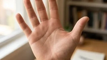 Bàn tay mở rộng để lộ đường chỉ tay học vấn cắt ngang lòng bàn tay dưới ánh sáng tự nhiên