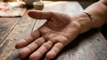 Cận cảnh lòng bàn tay có đường chỉ tay sinh mệnh mờ phản ánh tình trạng lưu thông khí huyết và mức độ sinh lực