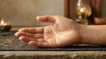 Bàn tay minh họa chi tiết đường chỉ tay sinh mệnh rẽ nhánh thể hiện những bước ngoặt cuộc đời