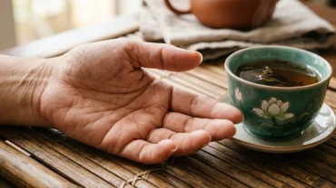 Hình ảnh lòng bàn tay chụp cận cảnh minh họa chi tiết đường chỉ tay sự nghiệp ngắn với các mốc đo lường rõ ràng