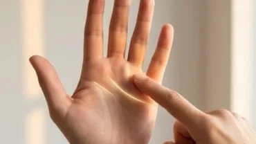 Bàn tay xòe rộng hiển thị đường chỉ tay thái dương rõ nét dưới ngón áp út, đại diện cho tài lộc và danh tiếng