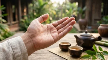 Hình ảnh cận cảnh lòng bàn tay có đường chỉ tay tình duyên rẽ nhánh dưới ánh sáng dịu nhẹ