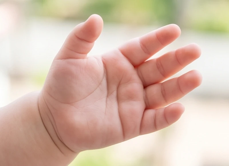Đường chỉ tay có thay đổi không? Phân tích y học và nhân tướng 8 Bàn tay bụ bẫm của trẻ nhỏ với lớp mỡ sinh lý dày làm mờ đi các rãnh gấp tự nhiên chằng chịt