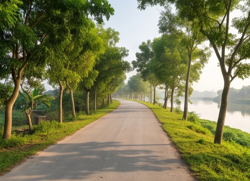 Văn khấn Đền Lảnh Giang: nguyên văn chuẩn và thứ tự dâng lễ 3 Con đường đê sông Hồng rợp bóng cây dẫn vào khu vực di tích Đền Lảnh Giang