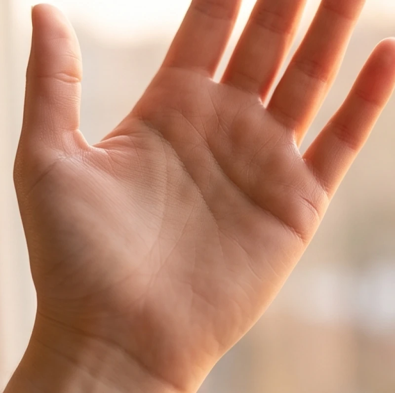Bàn tay mở rộng với đường chỉ tay hôn nhân dài và đậm chạy vào bên trong gò Thủy Tinh