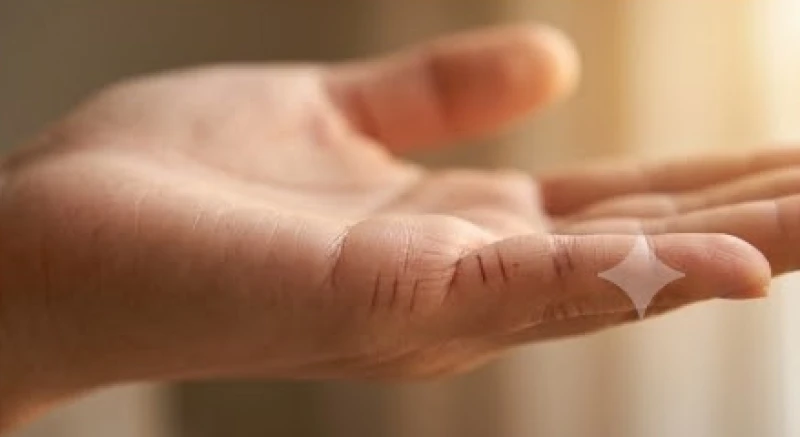 Góc nghiêng mép bàn tay nữ giới hiển thị các nếp gấp ngắn nhỏ ngay dưới gốc ngón út, nằm tách biệt với nếp tâm đạo dài