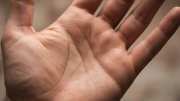 Bàn tay mở rộng nổi bật với đường tâm đạo chạm đường trí đạo, thể hiện mối liên kết giữa tình cảm và lý trí.