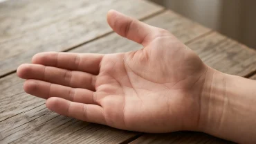 Cận cảnh bàn tay mở rộng hiển thị rõ đường tâm đạo cong hướng lên dưới ánh sáng tự nhiên ấm áp