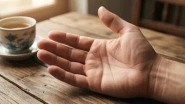 Cận cảnh lòng bàn tay nam giới để xem đường tâm đạo ở nam với các nếp nhăn và đường chỉ tay hiện lên rõ nét