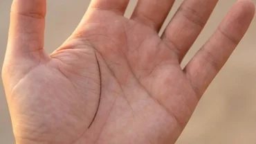 Bàn tay ngửa với đường tình duyên cong lên hướng về các ngón tay
