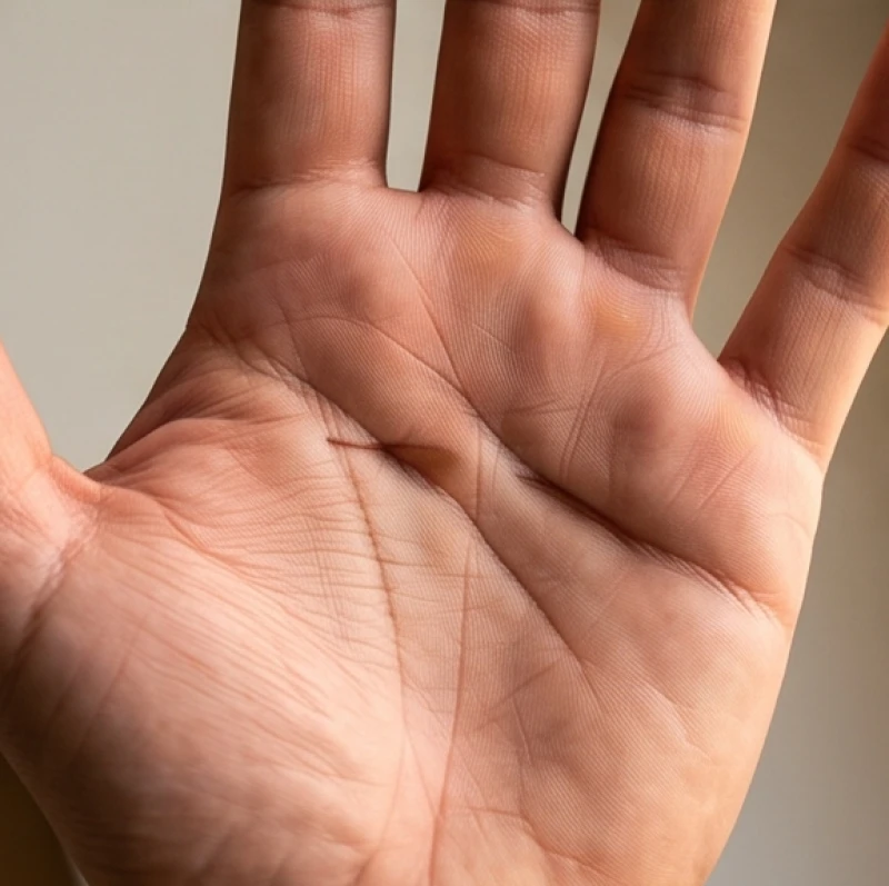 Đoạn giữa của đường trí đạo xuất hiện một khoảng trống đứt gãy rõ rệt trên bàn tay