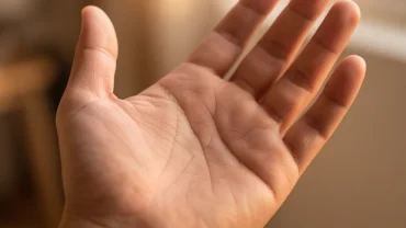Hình dáng đường trí đạo có đảo trên lòng bàn tay với các nếp nhăn rõ nét