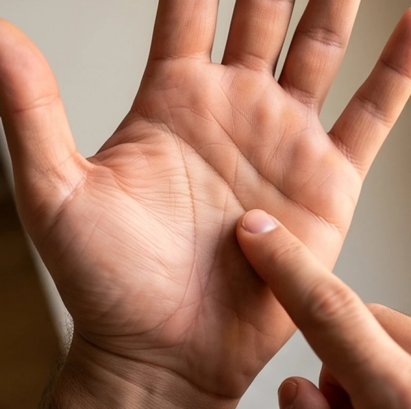 Bàn tay nam giới với đường trí đạo hiển thị rõ ràng nằm ngang qua lòng bàn tay