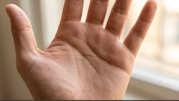 Bàn tay mở rộng hiển thị rõ nét đường trí đạo thẳng chạy ngang qua lòng bàn tay