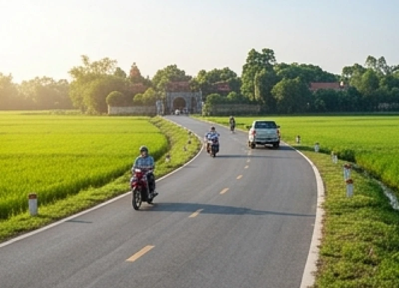 Chuyến xe hành hương chở du khách đi qua cung đường nhựa êm ái tiến vào khu di tích tâm linh