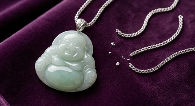 Đứt dây chuyền là điềm gì: Tra cứu khung giờ và cách hóa giải 5 Mặt dây chuyền Phật bằng ngọc bích nguyên vẹn nằm cạnh sợi dây đã bị đứt thành nhiều đoạn nhỏ