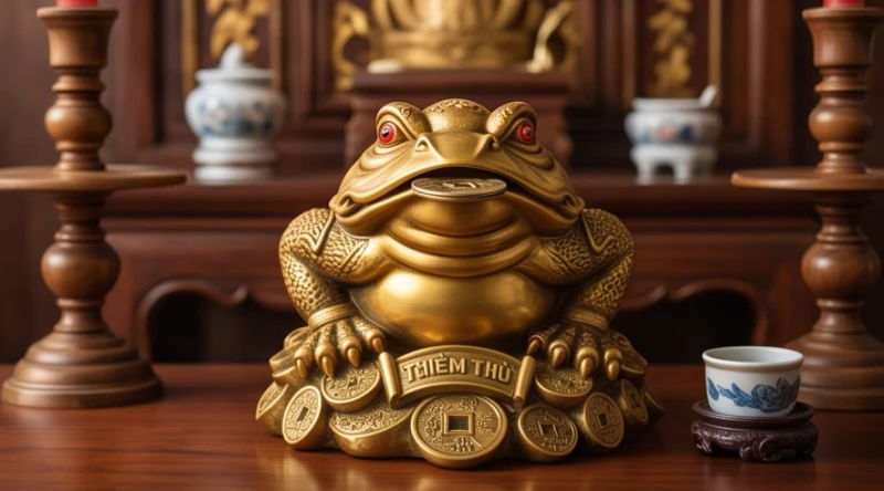 Mơ thấy con ếch là điềm gì? Giải mã chi tiết và cách hóa giải 5 Bức tượng ngọc ếch vàng ba chân Thiềm Thừ ngậm đồng xu chiêu tài lộc