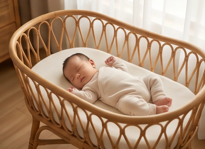 Tuổi Thìn hợp sinh con tuổi gì: Phân tích chéo mệnh vợ chồng 6 Em bé sơ sinh ngủ say sưa bình yên trong chiếc nôi gỗ mây đan mộc mạc