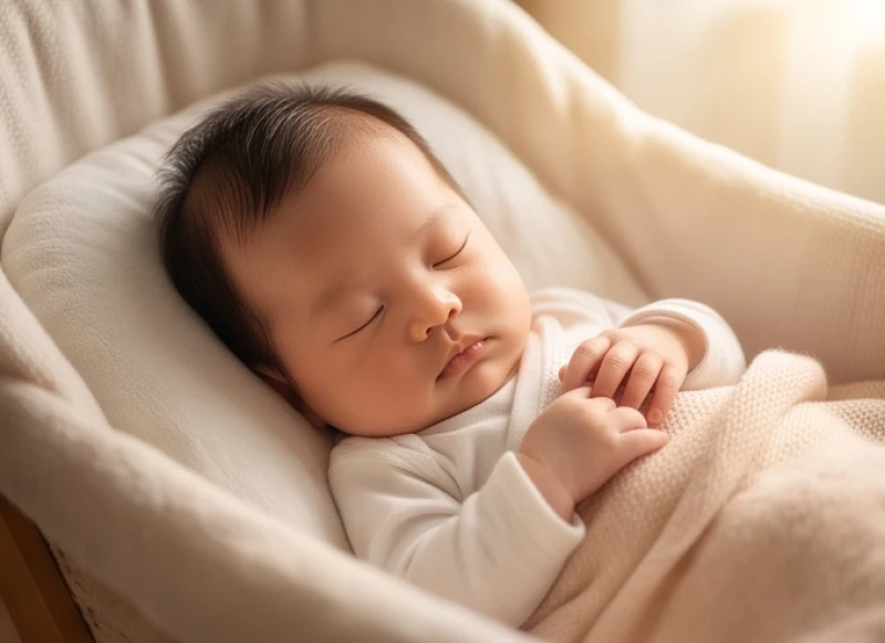 Em bé sơ sinh chìm trong giấc ngủ bình yên, biểu tượng của sự may mắn và tài lộc khi ca sinh nở diễn ra suôn sẻ