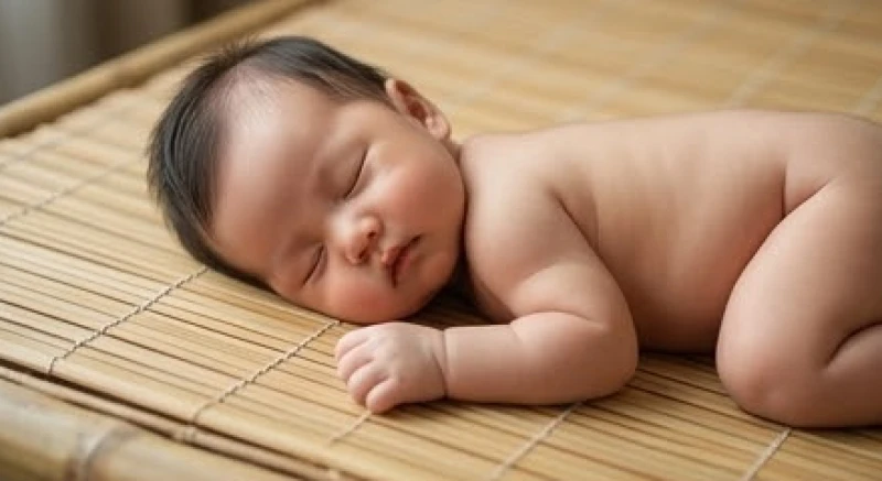 Một em bé sơ sinh kháu khỉnh đang nhắm mắt say ngủ mang lại cảm giác bình yên và thư giãn